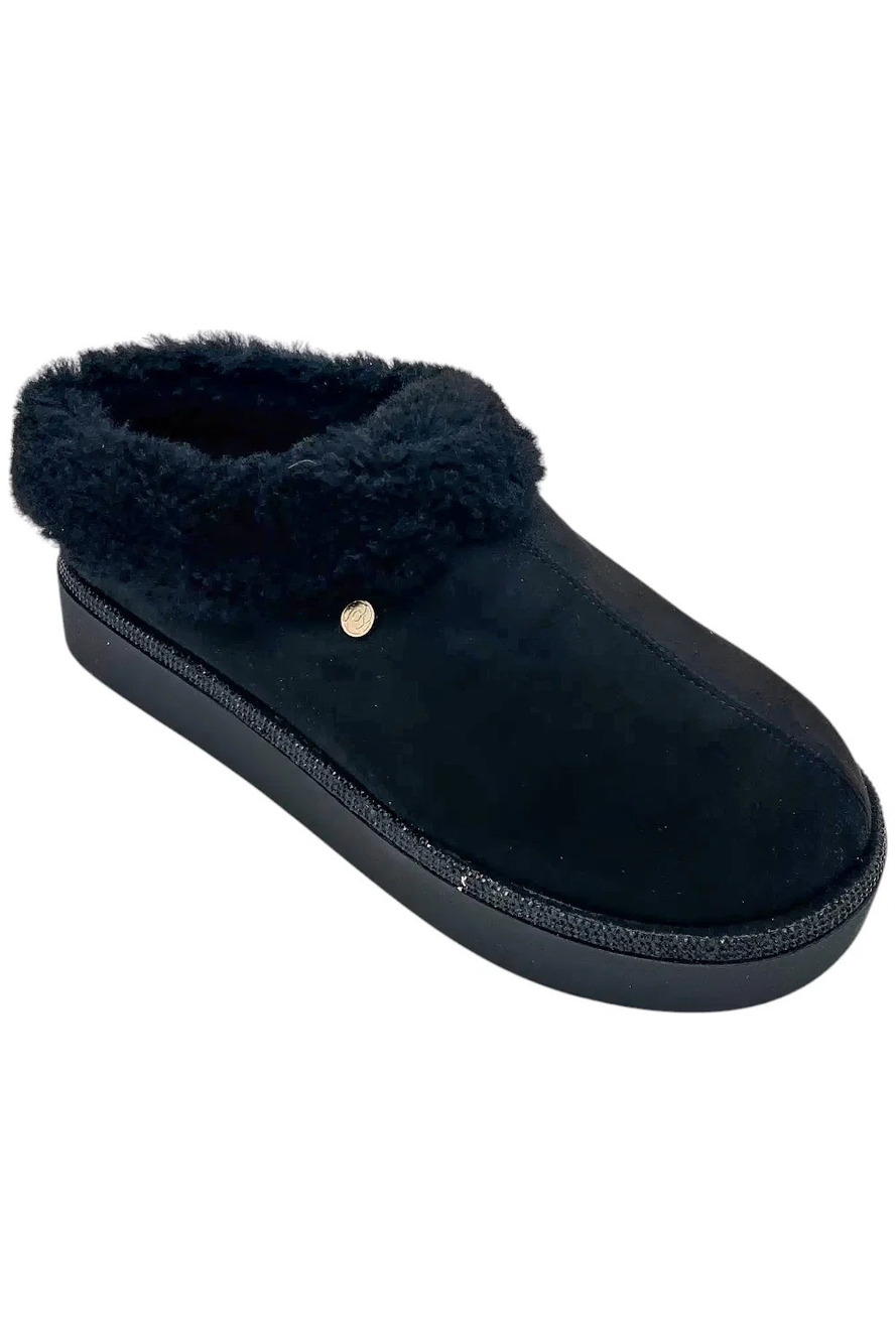 Clean Boss Women's Joy Glamorous Cozy Slippers  Black - Wide